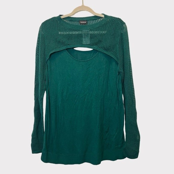 Torrid Pullover Slit Front Sweater Emerald Green NWT Size 1 US 1X (14-16) - Picture 5 of 10
